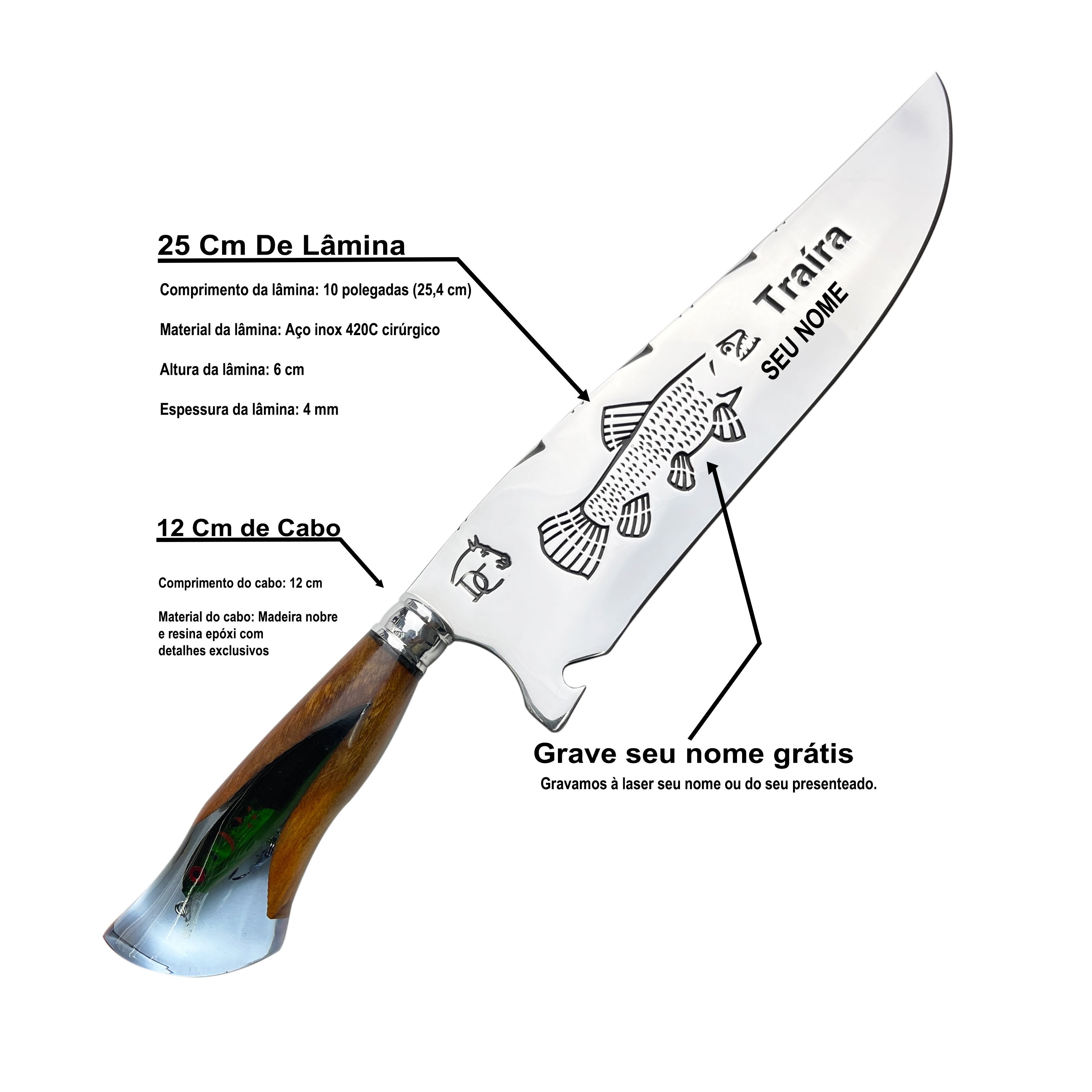 Faca Churrasco Artesanal 10" Traira