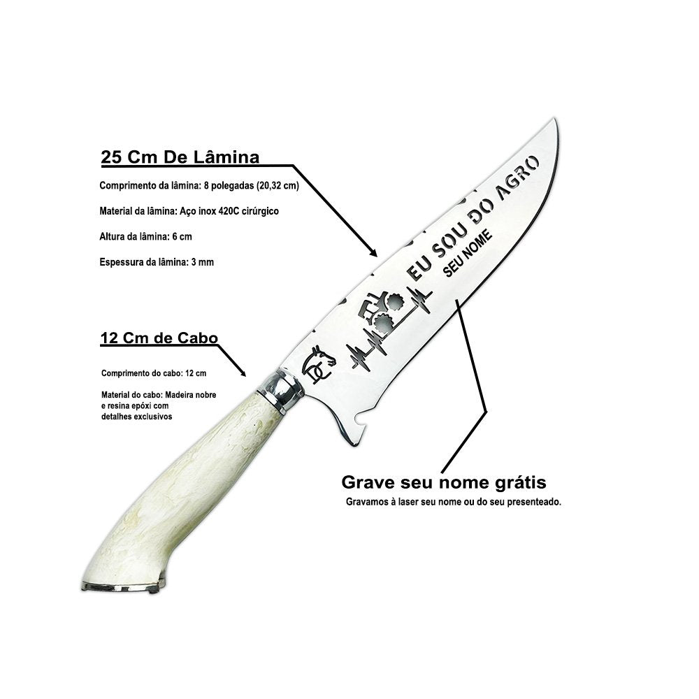 Faca Churrasco Artesanal 8" Eu Sou Do Agro